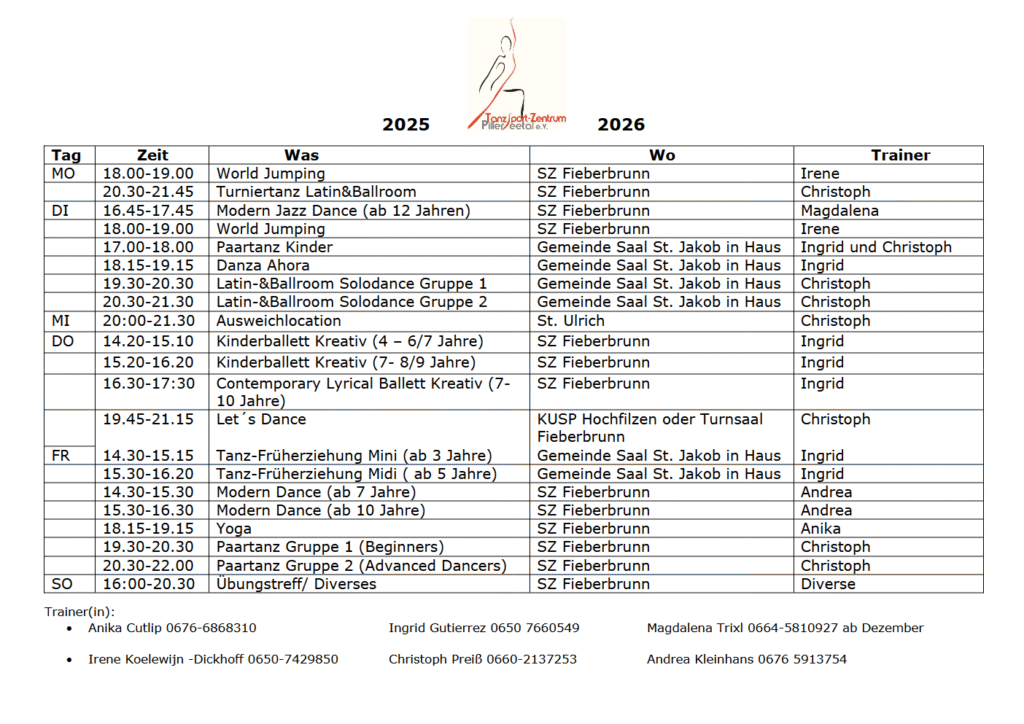 Trainingsplan 2025/26 Tanzsportzentrum